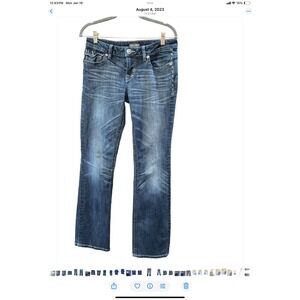 MEK DENIM WYATT Bootcut Jeans Women Blue Wash Frayed Hem Size 28x34